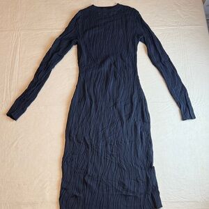 COS Women's Navy Textured Wave Long Sleeve Stretch Midi Dress Size XS